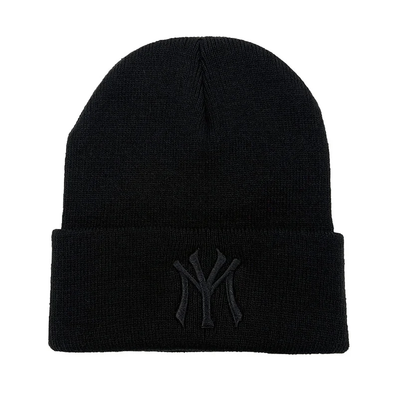 Embroidered Beanie Hats for Men Women Winter Warm Stretchable Quackity Knit Cuffed Beanie Hat Plain Kitted Hat 4