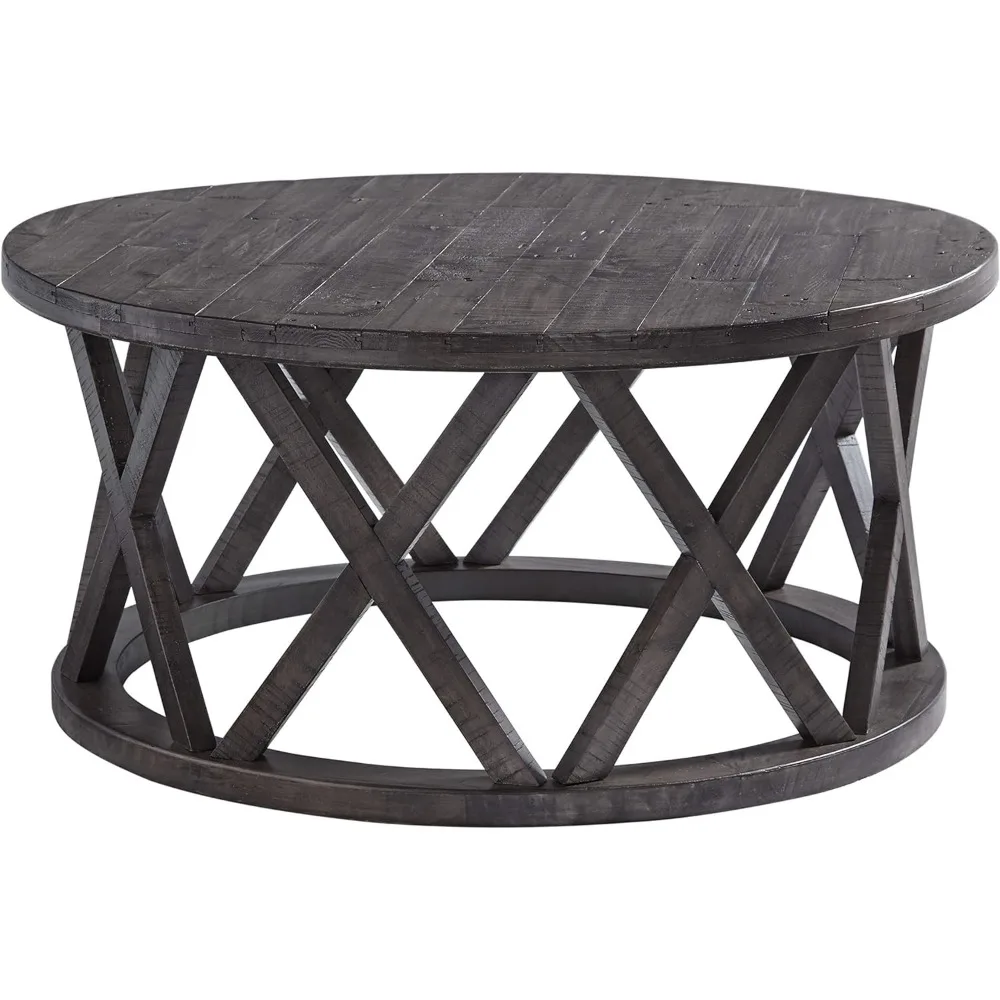 

Coffee Table Sharzane Rustic Round Solid Wood Pine Coffee Table Storage Weathered Gray Finish Furniture Dining Tables Room Mesas