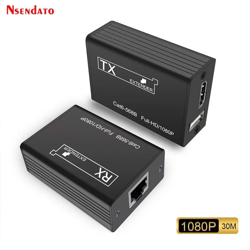 Extender Kvm Hdmi Rj45 30M 1080P Hdmi Kvm Extender Con Usb Su Cat6 5E Lan Network Ethernet Extender Per Ps5 Tv Pc Laptop Hdtv