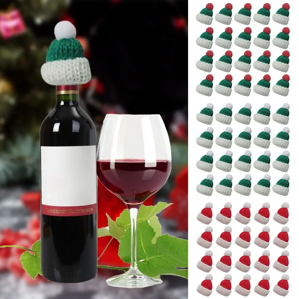 

20pcs Knitting Christmas Hats New Handmade Christmas Tree Ornaments DIY Sewing Crafts Yarn Party Cap Christmas