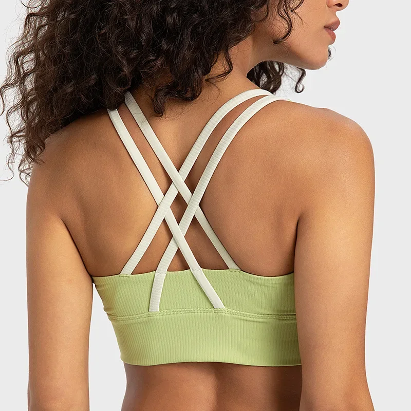 

New Thread Colored Women's Sports Bra Integrated Fixed Chest Cushion Cross Back Lulu Yoga Bra