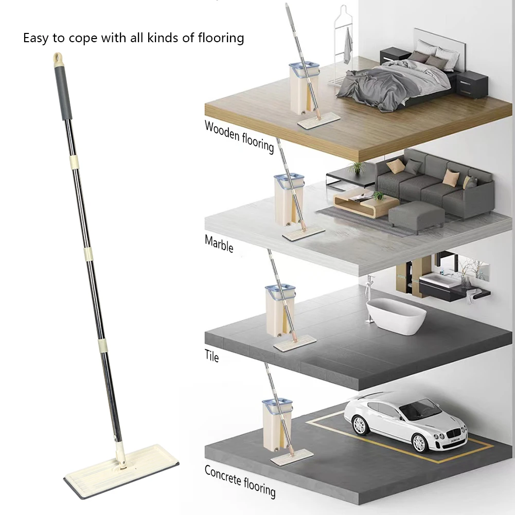 Squeeze Bathroom Floor Mop Multipurpose Floor Cleaning Cloth Pads Water Absorption Wet Mop with Bucket Household Cleaning Tool