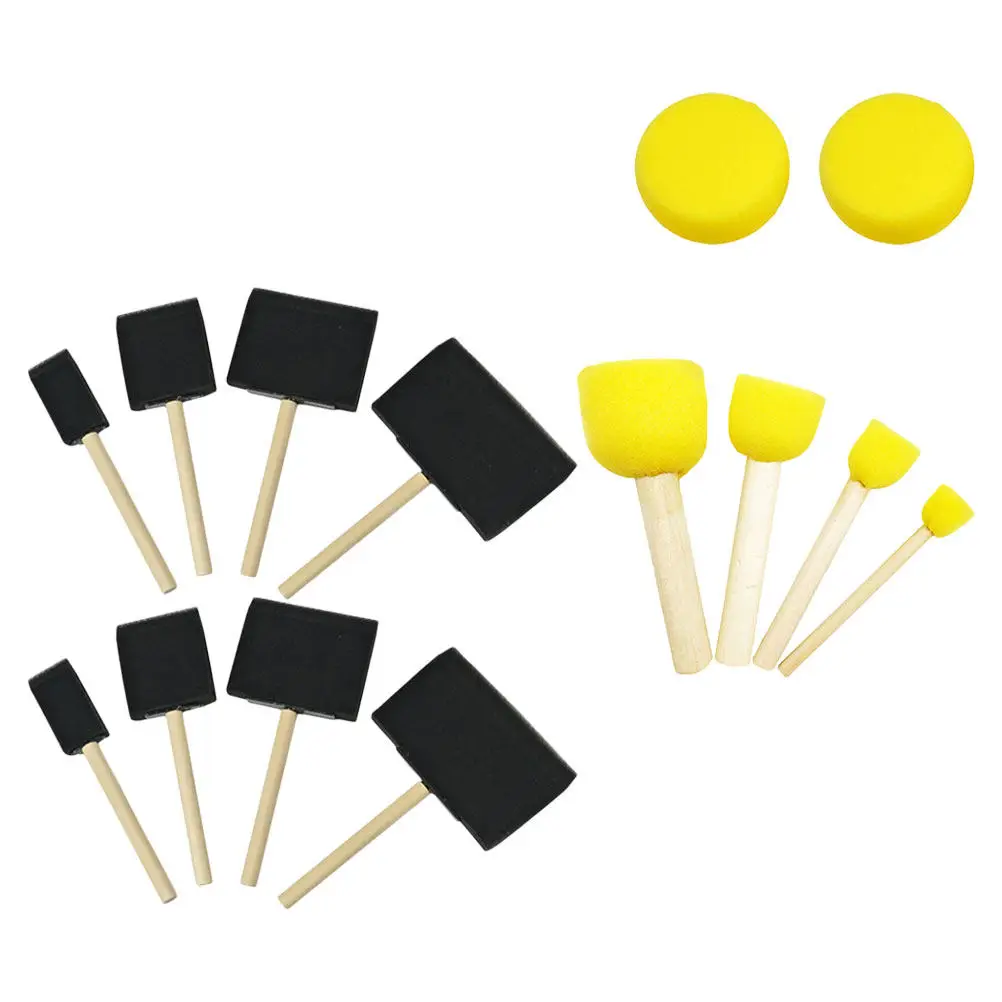 15Pcs 어린이를위한 라운드 스폰지 페인트 브러쉬 나무 손잡이가있는 부드러운 흡수성 팁 DIY 공예 그림 패브릭 나무 교실