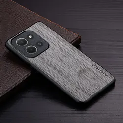 Bamboo Wood Pattern Leather Phone Case for Phone Height - 173mm (Light Gray)