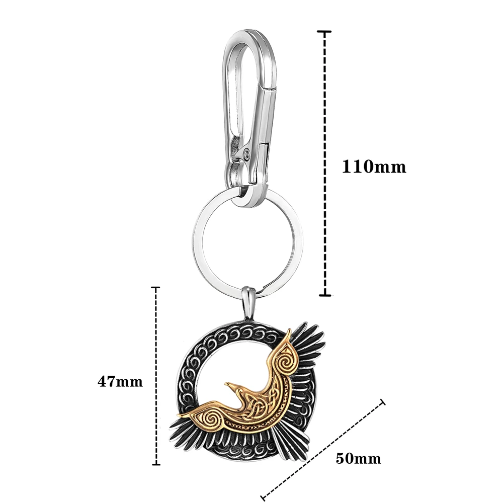 Norse Mythology Odin Eagle Crow Keychain Gold Color Viking