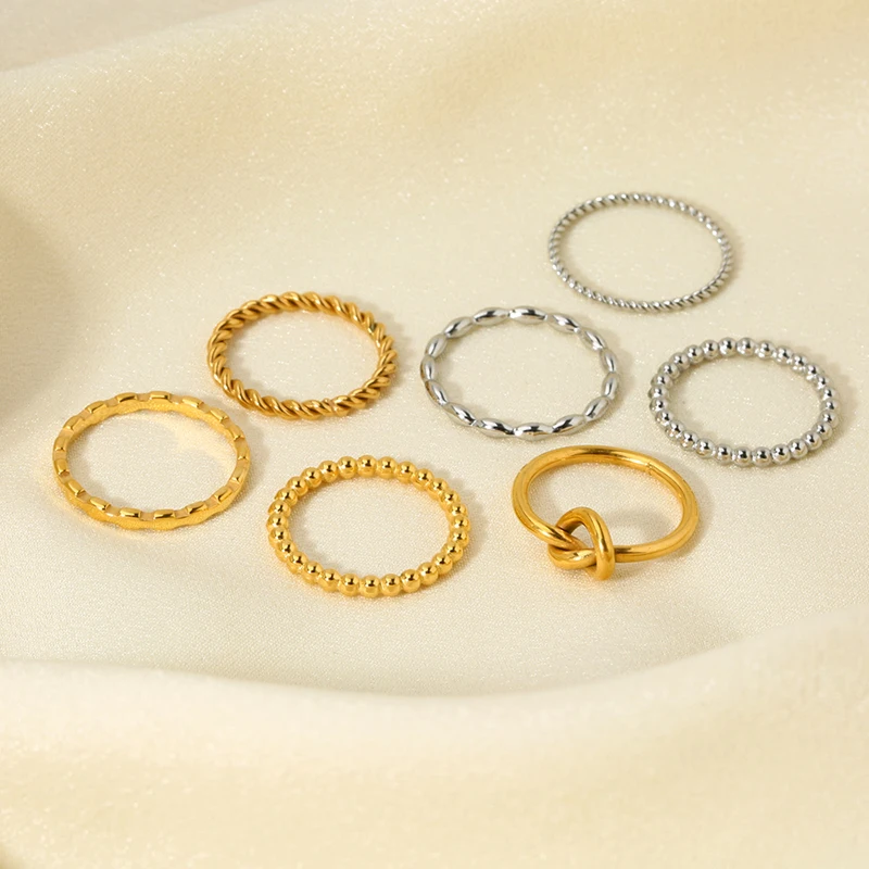 Ins Trend 18 Karat vergoldete Edelstahl perlen Twisted Knot Seil Kette stapelbarer Ring für Frauen wasserdichten Schmuck Geschenk – Detail 8