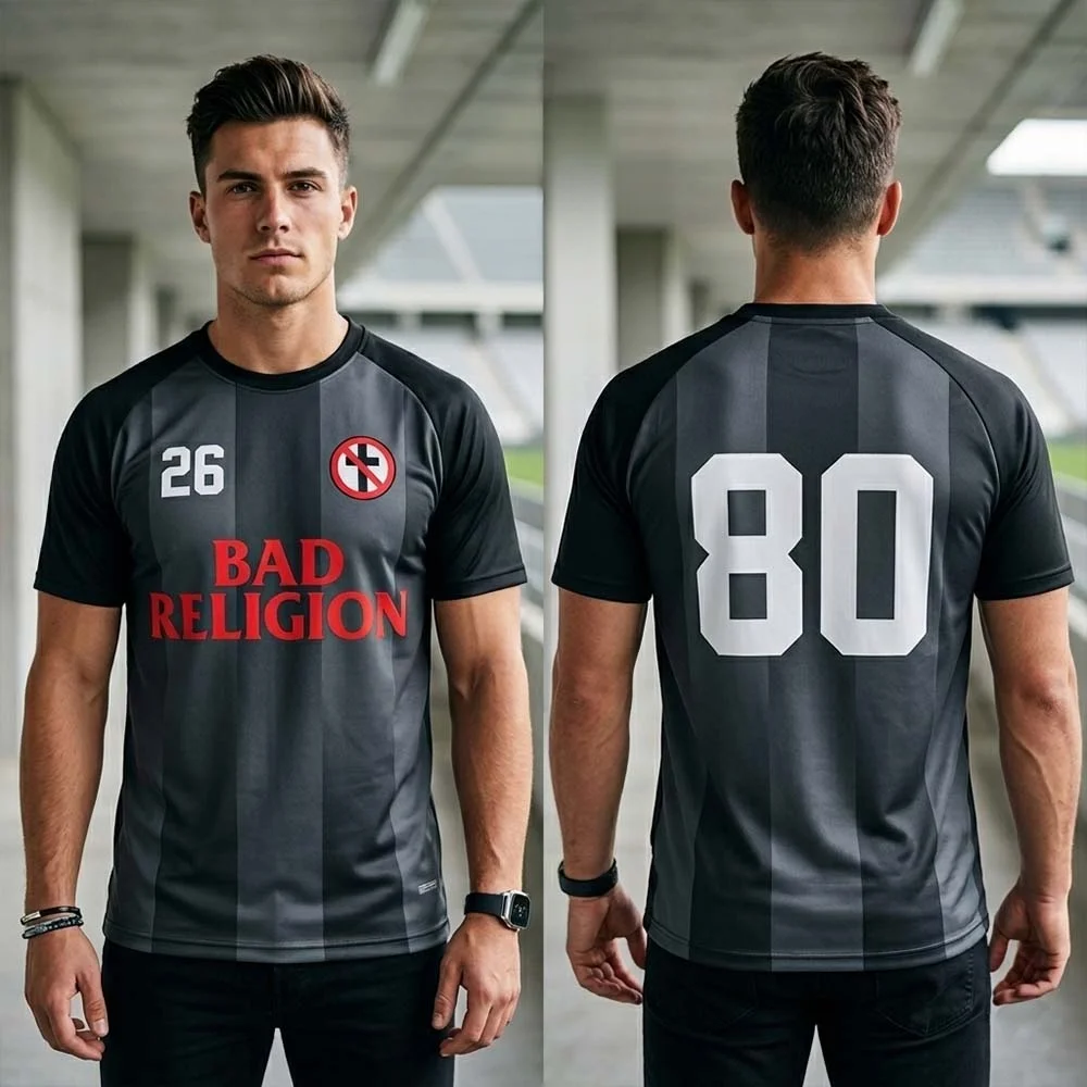 26 Bad Religion Herren-T-Shirt mit kurzen Ärmeln, 3D-Druck, Punk-Band-Fan-Fußball-T-Shirt, Familienkleidung, geeignet für den Alltag und das Training