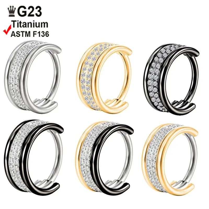 G23 Titanium Septum Clicker Zircon Nose Ring Cartilage Earrings Helix Nose Piercing Tragus Industrial Labret 16G Body Jewelry