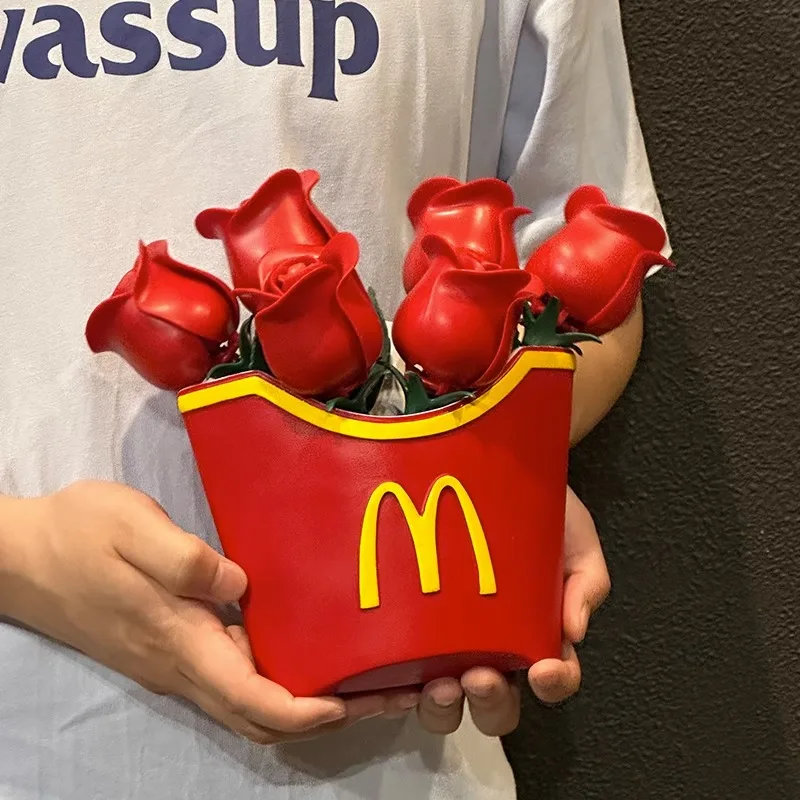 

Creative French Fries Vase Large French Fries Building Blocks Red Rose Vase Living Room Wood Flowers Creative Decoration