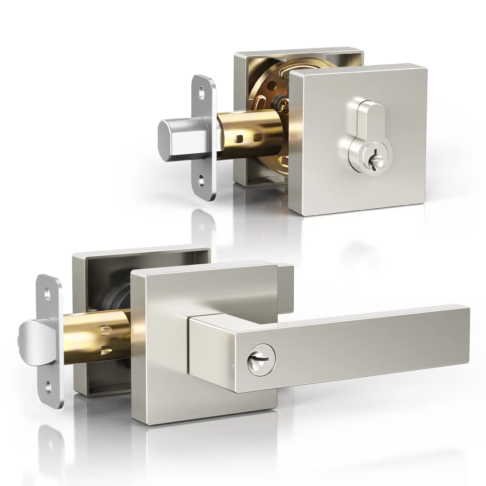 

NUTOMO Entry Front Door Lock Square Deadbolt Set Interior Exterior Home Door Locks Double Keyed Security Protection Home Latch