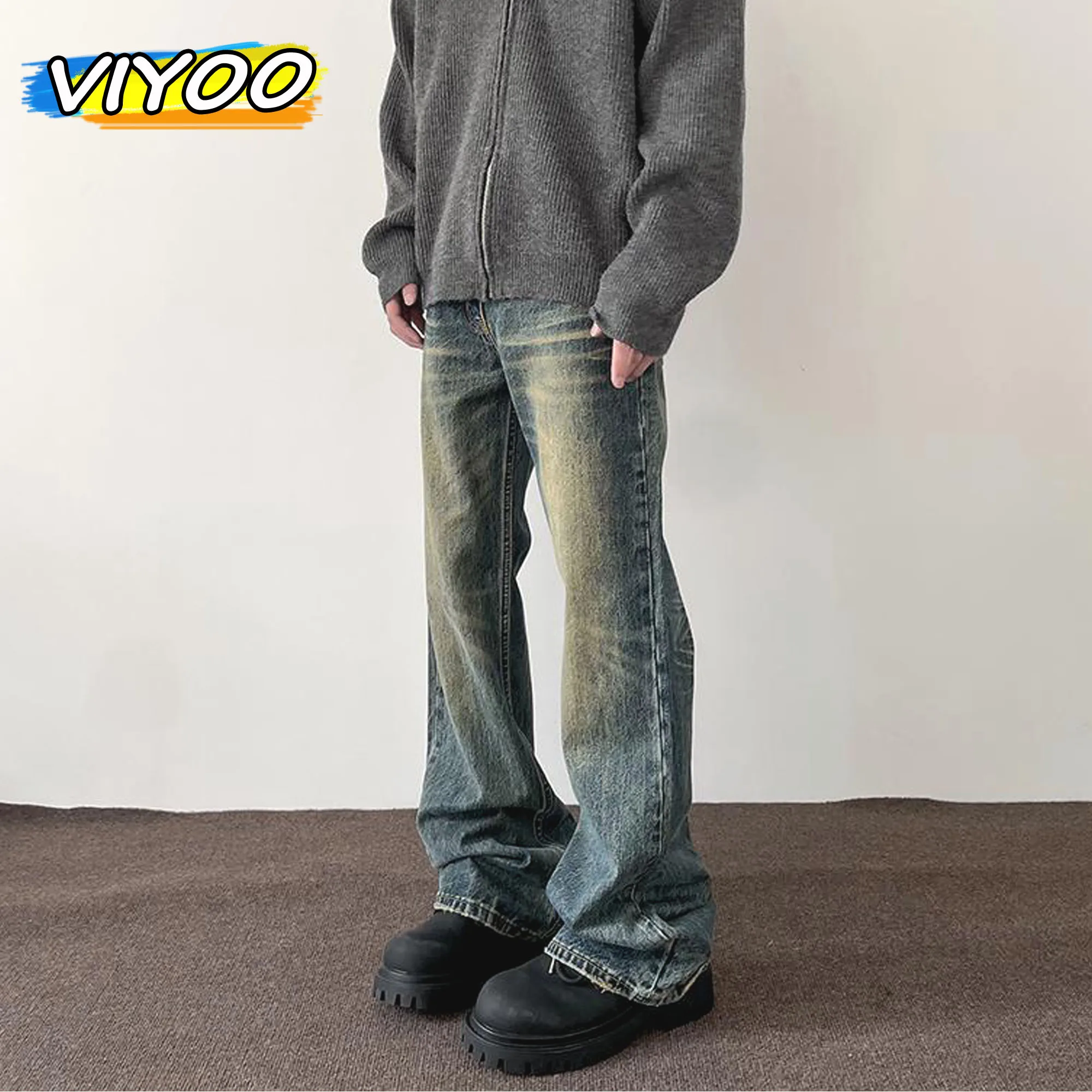 

Men's New Streetwear Y2k Ripped Vintage Jeans Distressed Casual Fashion Street Trousers Autumn Winter Flared Denim Pants For Men