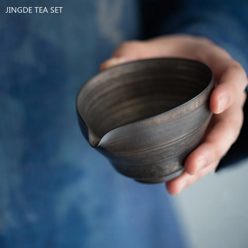 140ML Retro Coarse Pottery Fair Cup Handmade Japanese Tea Dispenser Traditional Ceramic Tea Cup Portable Tea Set Accessories