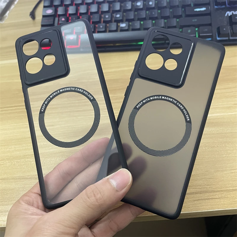 Clear Matte Frosted Magnetic Car Phone Case with Lens Protection