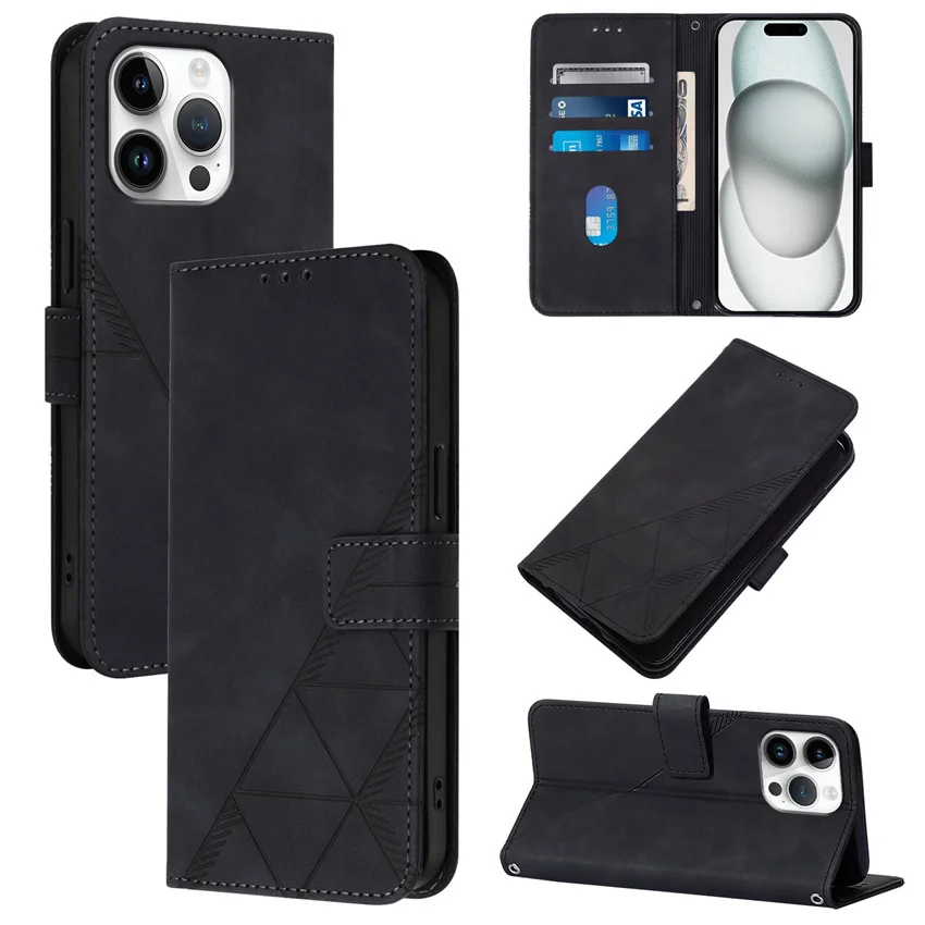Skin Feel Line Flip Leather Wallet Card Cover Phone Case