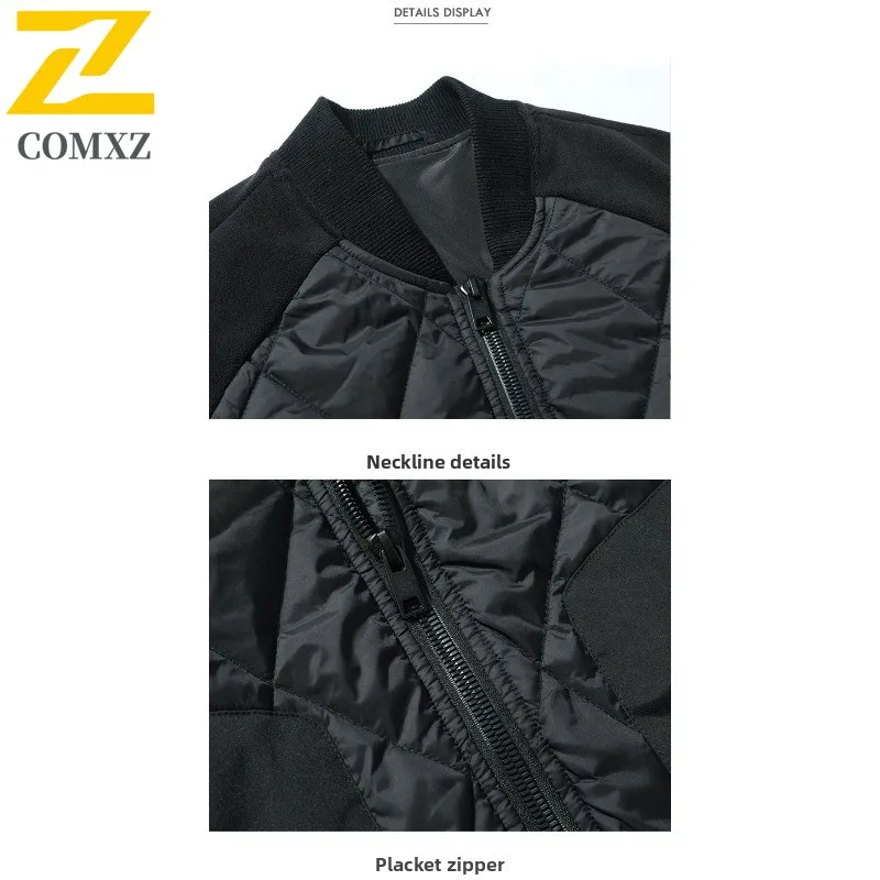 Men's Stripe Baseball Jacket Lightweight Quilted Coat Waterproof Windproof Loose Fit Streetwear Autumn Winter Casual Outerwear