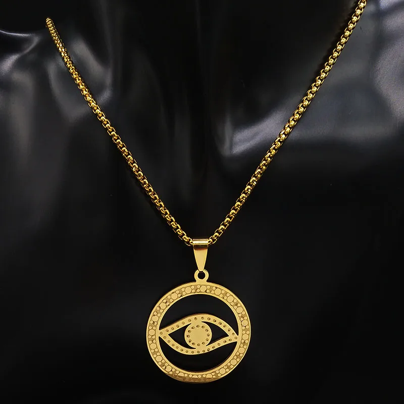 Evil Greek Eye Lucky Collar Stainless Steel Chain Necklaces for Men