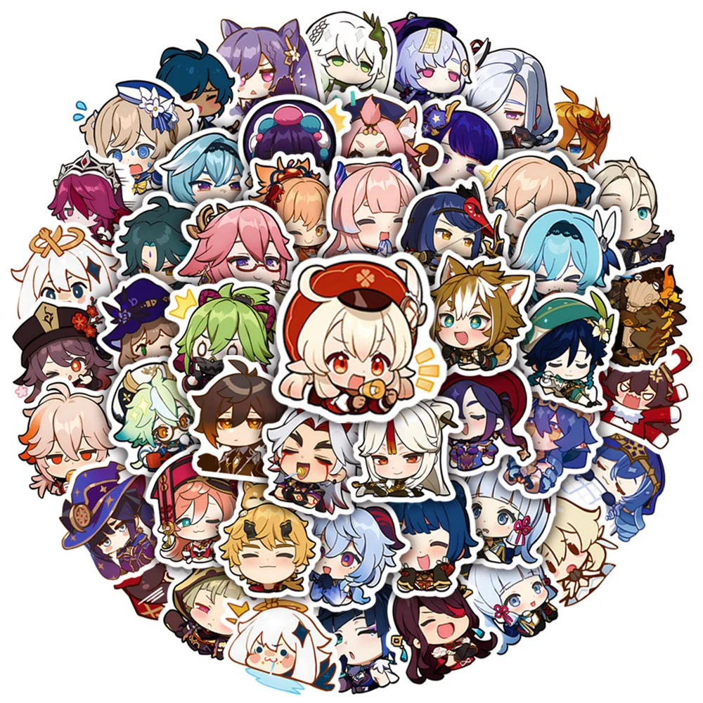 

10/30/50pcs Game Anime Genshin Impact Stickers Kawaii Cartoon Decal Graffiti Laptop Bike Car Waterproof Cute Sticker for Kid Toy