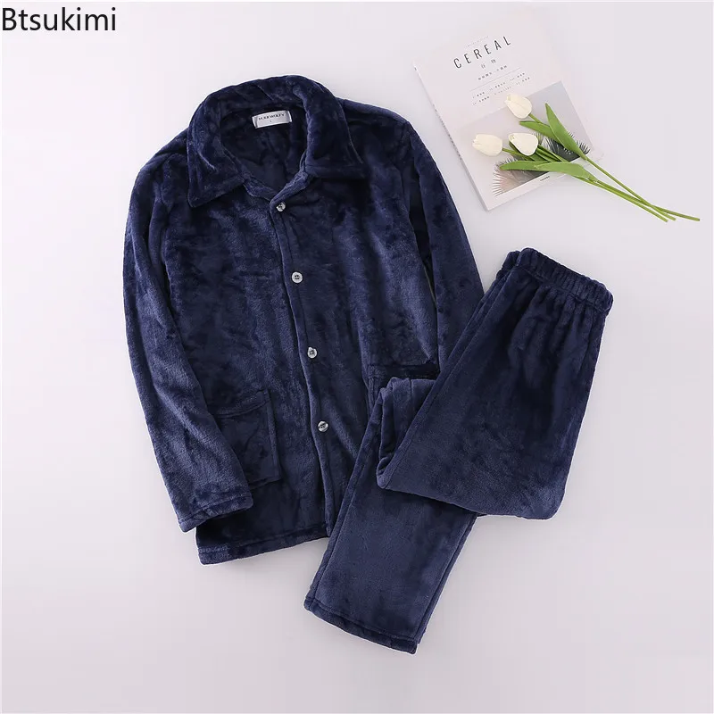 Men's Thicker Warm Pajama Sets Autumn Winter Coral Velvet Long Sleeve Sleepwear Sets Men's Pyjama Homewear Clothes Coats+Pants spring summer long sleeve fashion maternity nursing night dress sweet loose feeding sleepwear for pregnant women pregnancy home