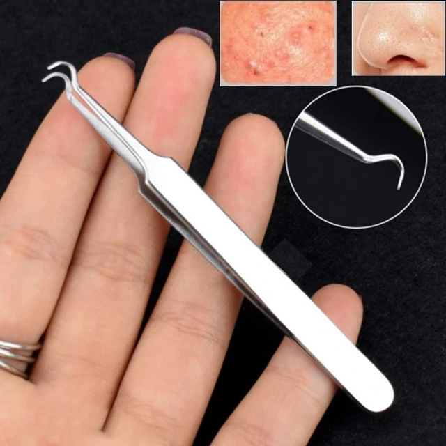 Stainless Steel Curved Face Hook Mouth Acne Needle Clip Extractor