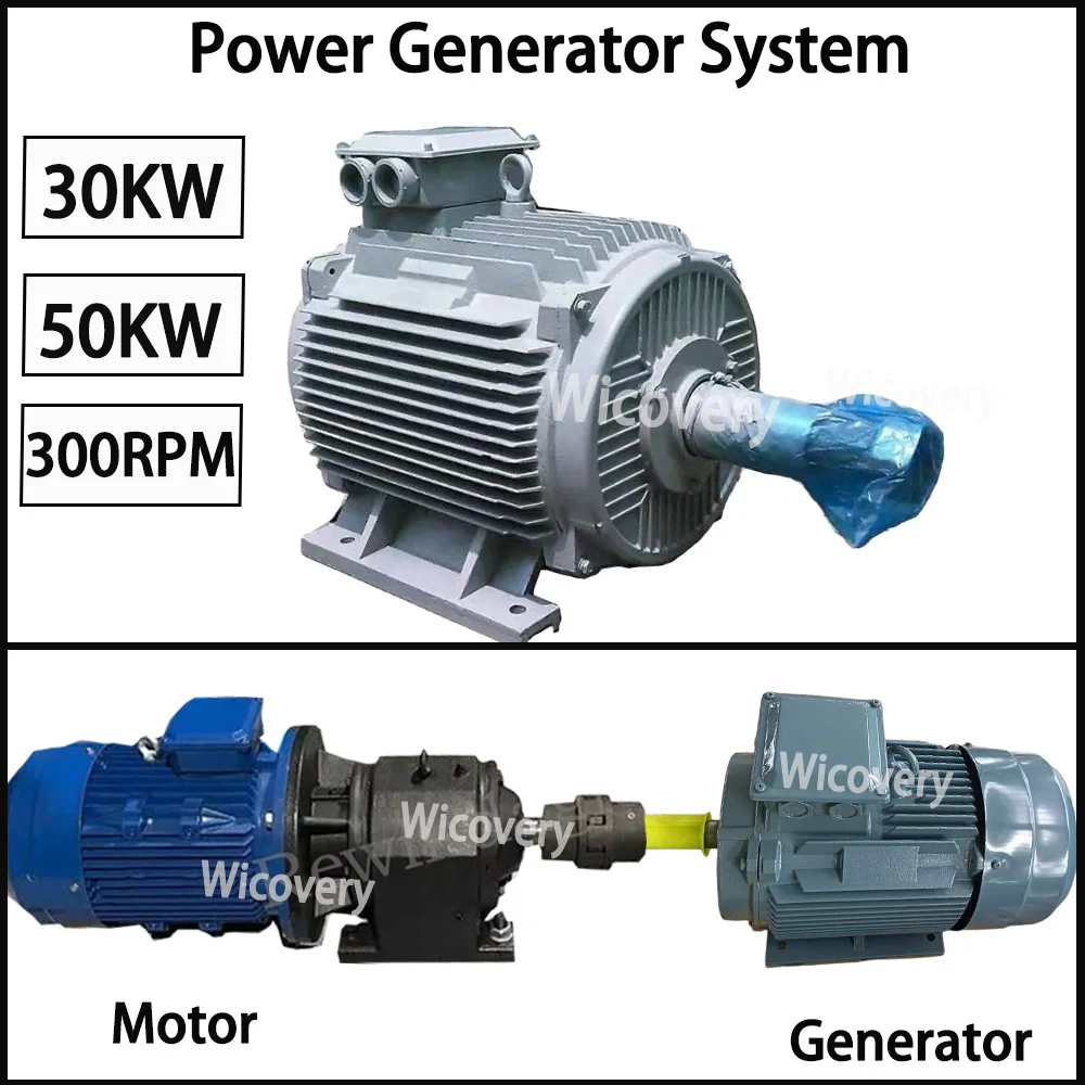 CE High Power 30KW 50KW Permanent Magnet Generator Low RPM 110V 220V 380V Single Phase 3Phase AC Alternators With Motor Drive