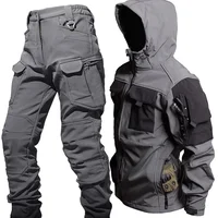 Winter Outdoor Waterproof Suits Men Tactical Windproof Hooded Jacket Fleece Warm Pants Multi-pocket  Thermal Sets Autumn 2