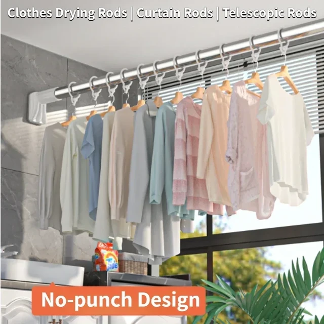 Drill-Free Adjustable Drying Rack,Telescopic No-Punch Curtain Pole