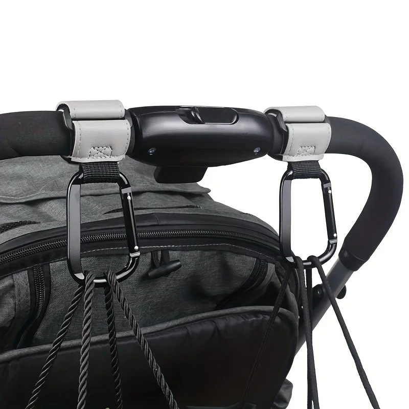 2pc Stroller Hook Clip for Carriages, Shopping Carts & Bags - Durable Faux Leather Universal Hanging Accessory with Secure Clasp