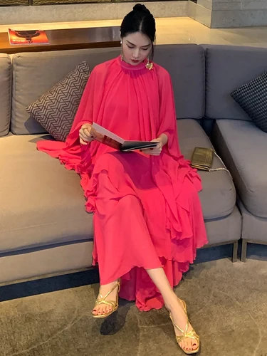 TWOTWINSTYLE 여성용 캐주얼 솔리드 루즈 드레스, 라운드 넥, 하프 슬리브, 패치워크, 프릴 트림, 미디 드레스, 여성 2022 의류 3
