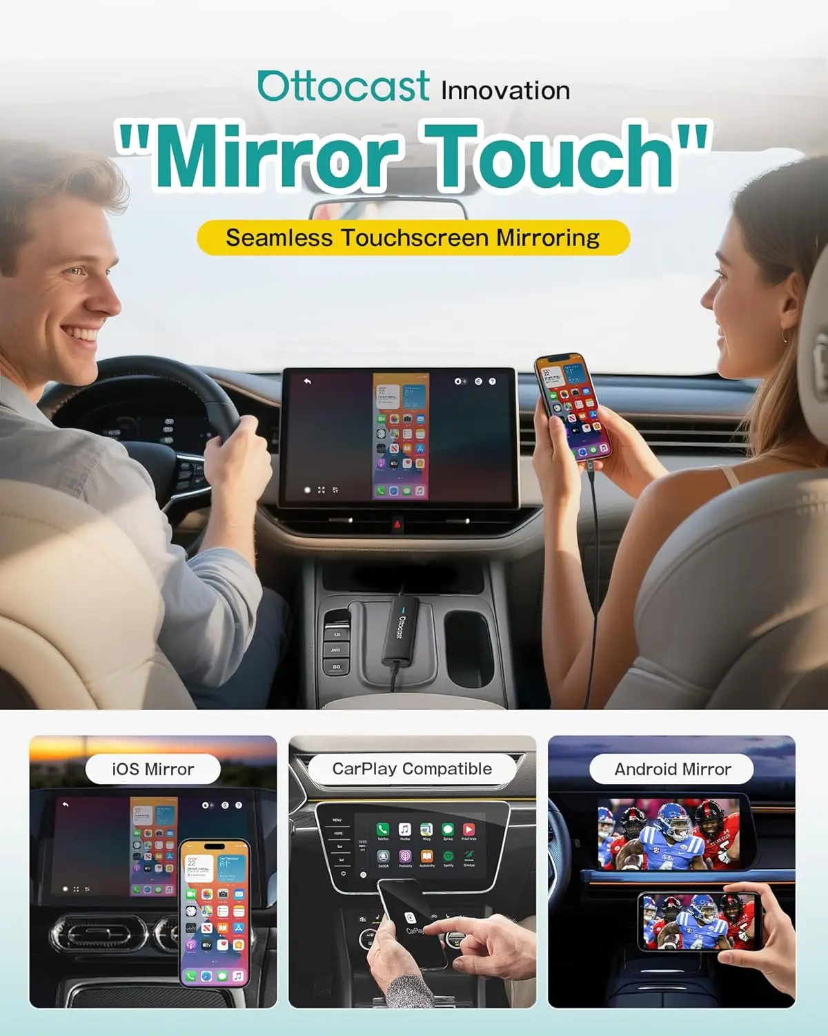 Ottocast Mirror Touch Wireless CarPlay Adapter Bi-Directional