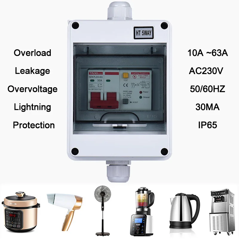 AC 회로 차단기를 가진 전기 배전 상자 IP65 RCBO RCCB 16A 20A 25A 32A 63A 번개 보호 누출 보호