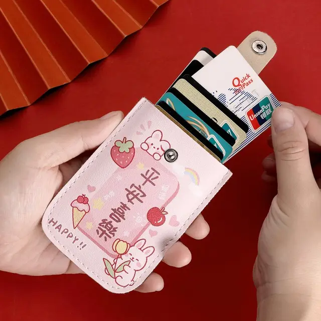 Laminated Concealed Mini Card Wallet Pull-out Type RFID Blocking ID Card Holder 5 Card Pockets PU Leather Business Card Case 4
