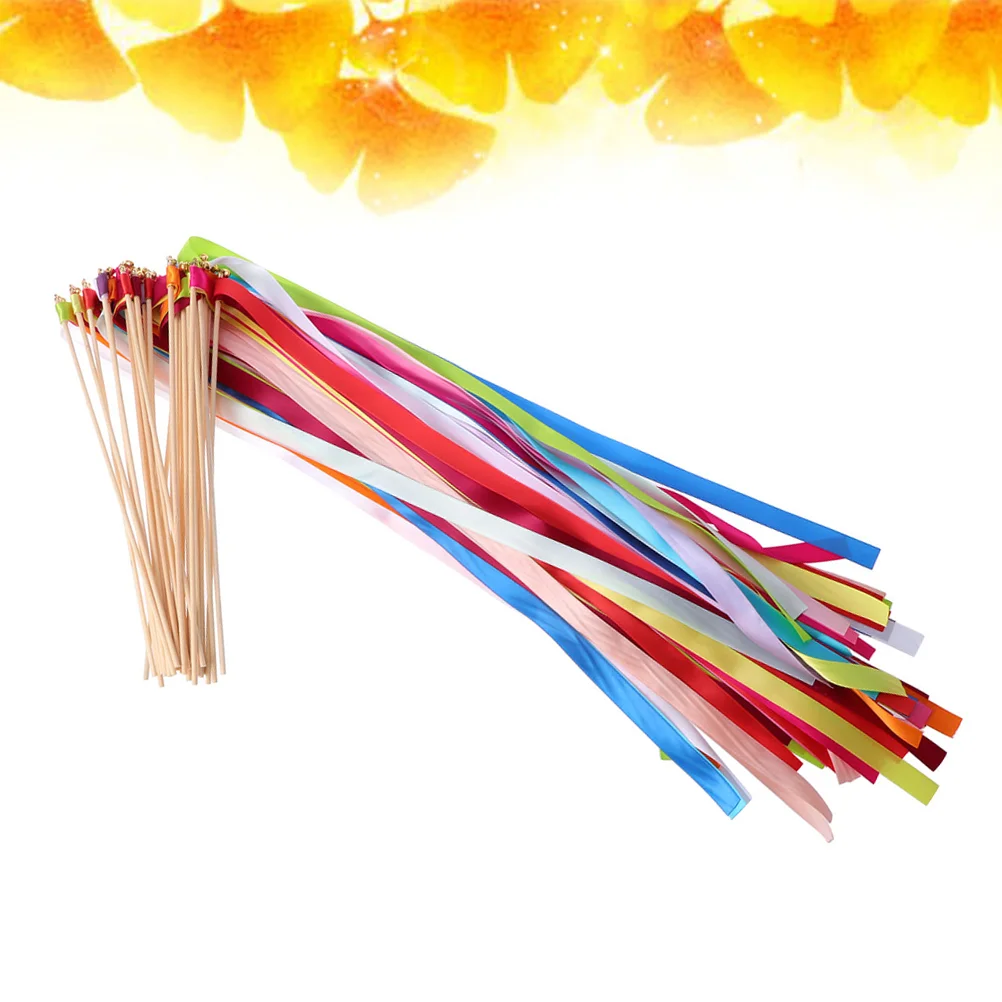 

20pcs Colorful Ribbon Sticks Fairy Sticks Ribbon Streamers Wands with Tiny Bell Wedding Party Wands Party Supplies