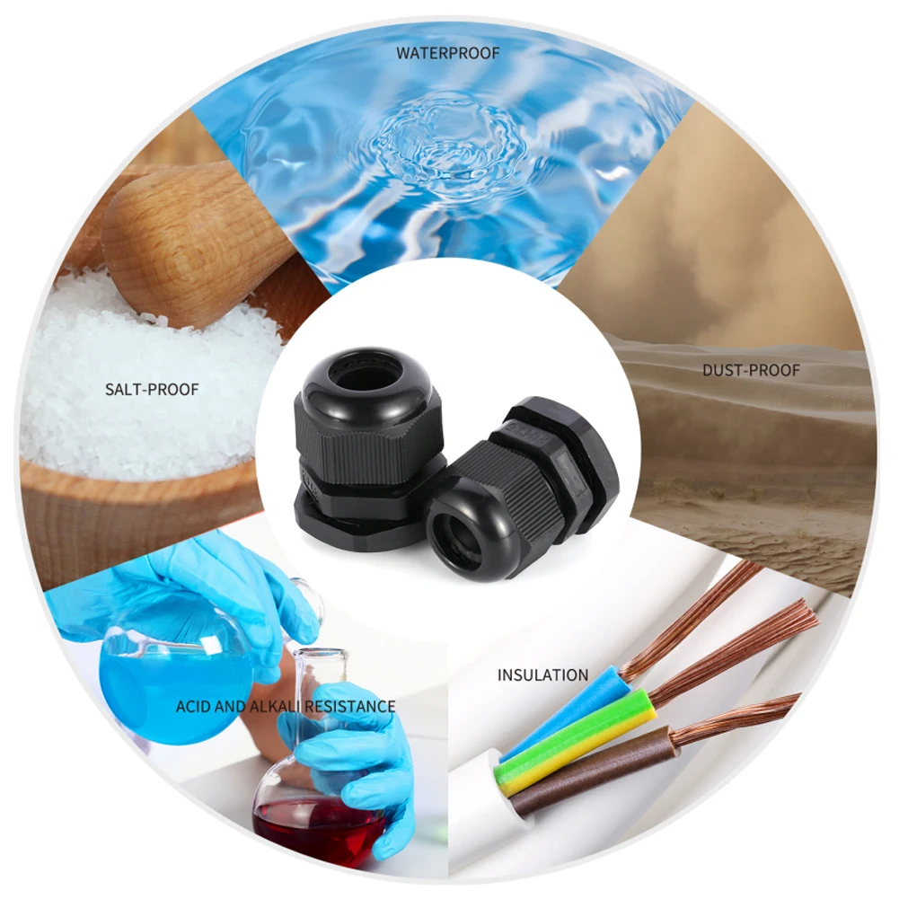 10 Pieces Nylon Cable Gland Kit, Waterproof IP68 Cable Gland Joints Adjustable Locknut, PG19 PG21 PG25