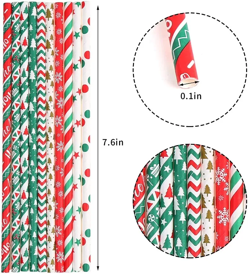 25/50pcs Christmas Paper Straws Snowflake Drinking Straw Merry Christmas Decorations for Home New Year Party Noel Supply