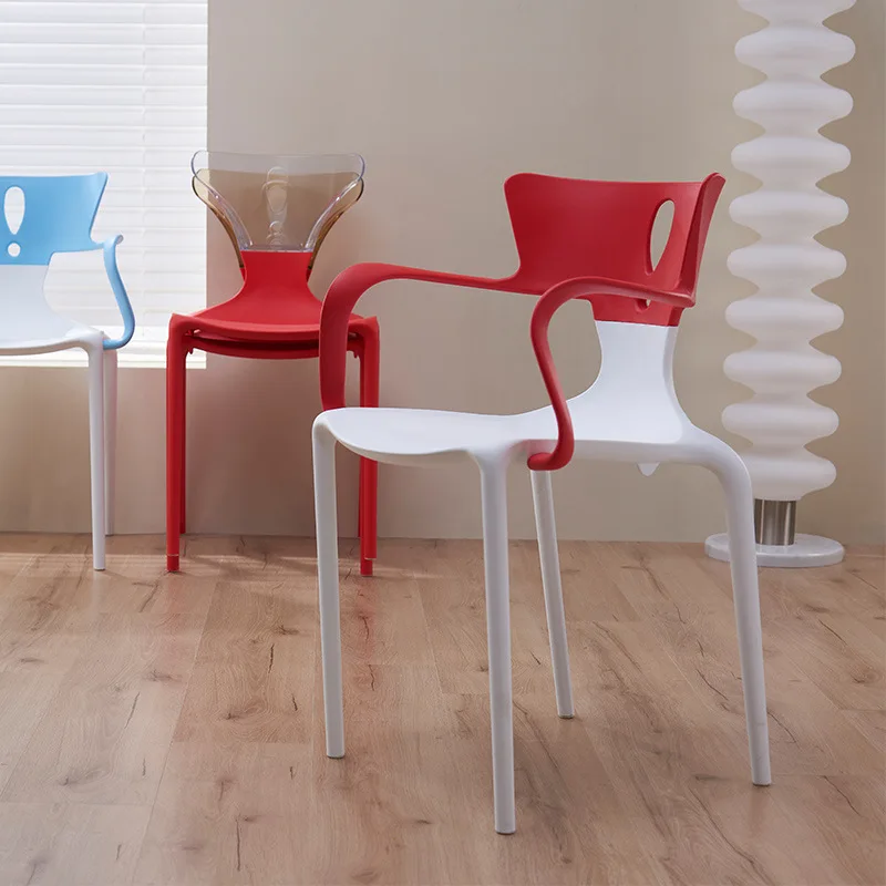 

Simple and modern colored plastic Nordic transparent splicing color dining chairs, creative leisure backrest chairs, outdoor neg