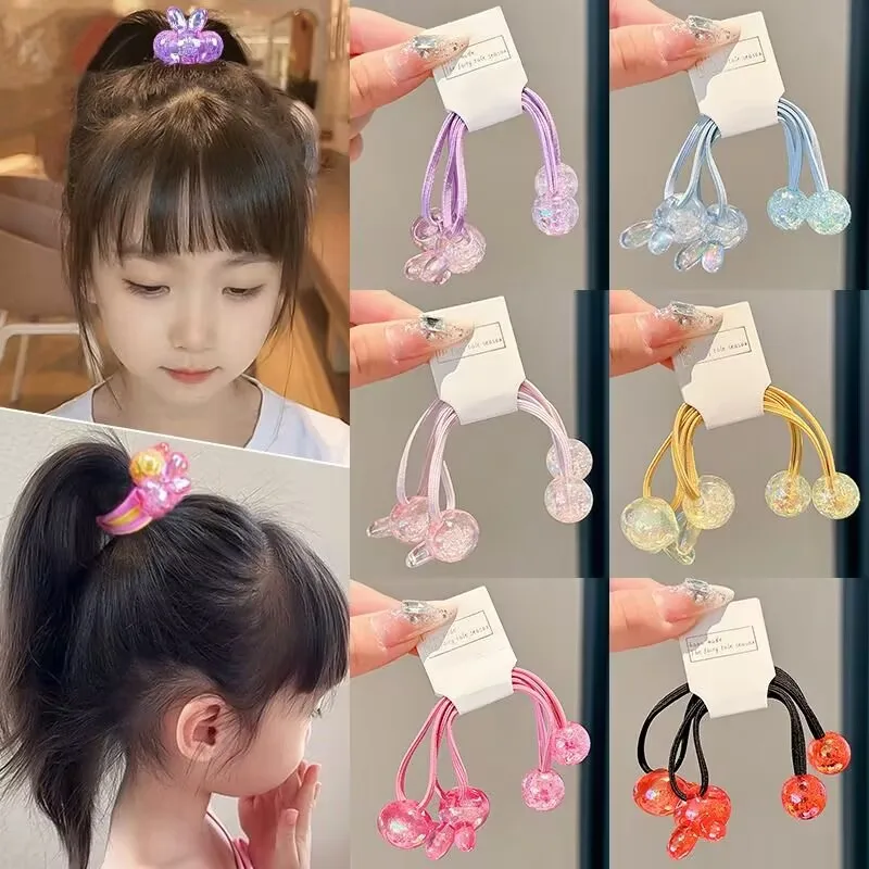 2PCS Cartoon Kopf Mädchen Schöne Elastische Haar Bands Prinzessin Haar Zubehör Kinder Haar Krawatten Baby Kopfbedeckungen – Detail 1