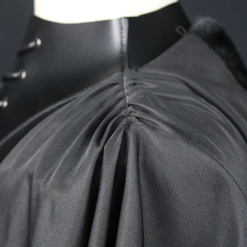 Medieval Gothic Knight Armour Black Cloak with Lace-Up Detail - Renaissance Fantasy Cosplay Costume