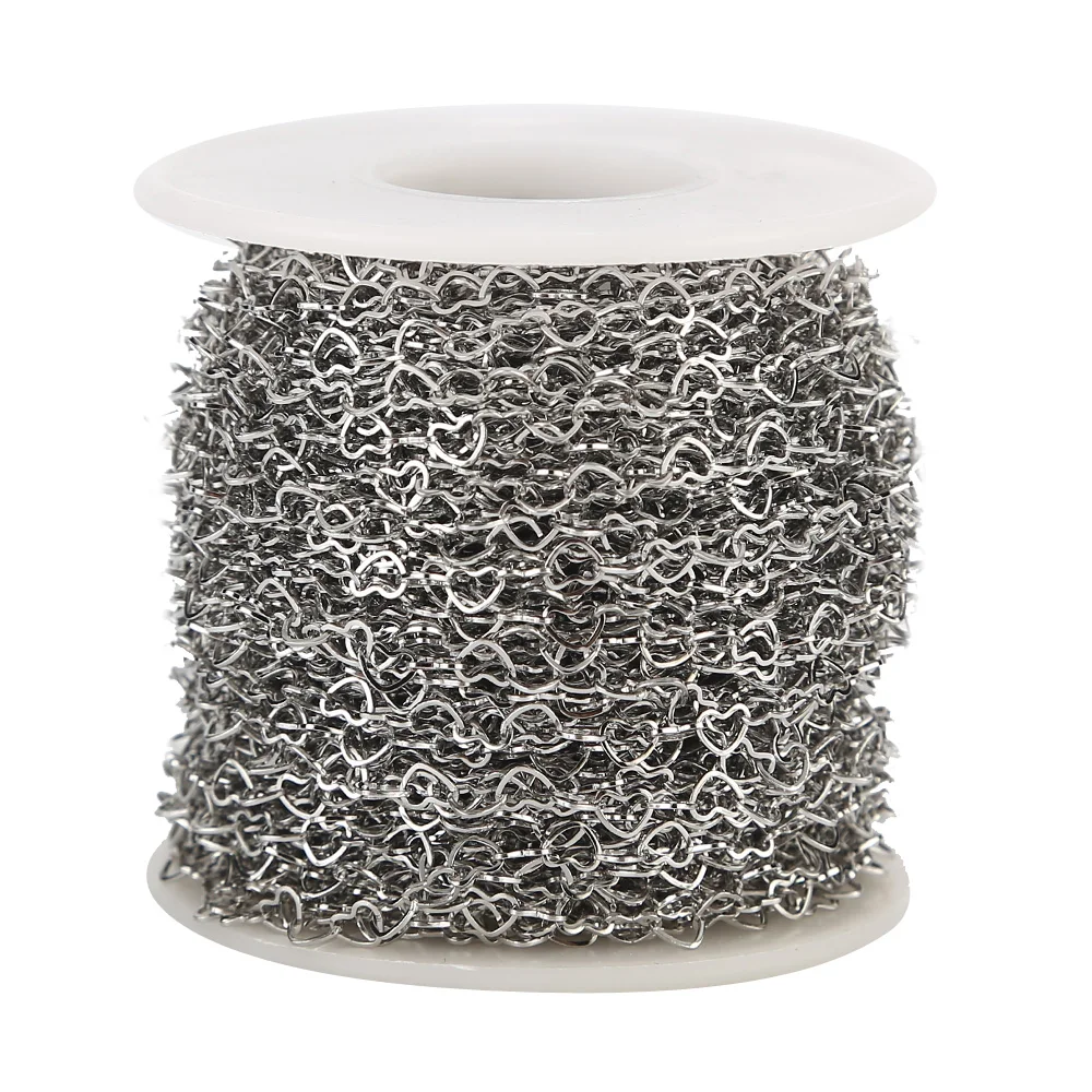 5Meters Stainless Steel 4mm Width Heart Chains Hollow Bulk Link Chain for DIY Love Jewelry Necklaces Making Findings