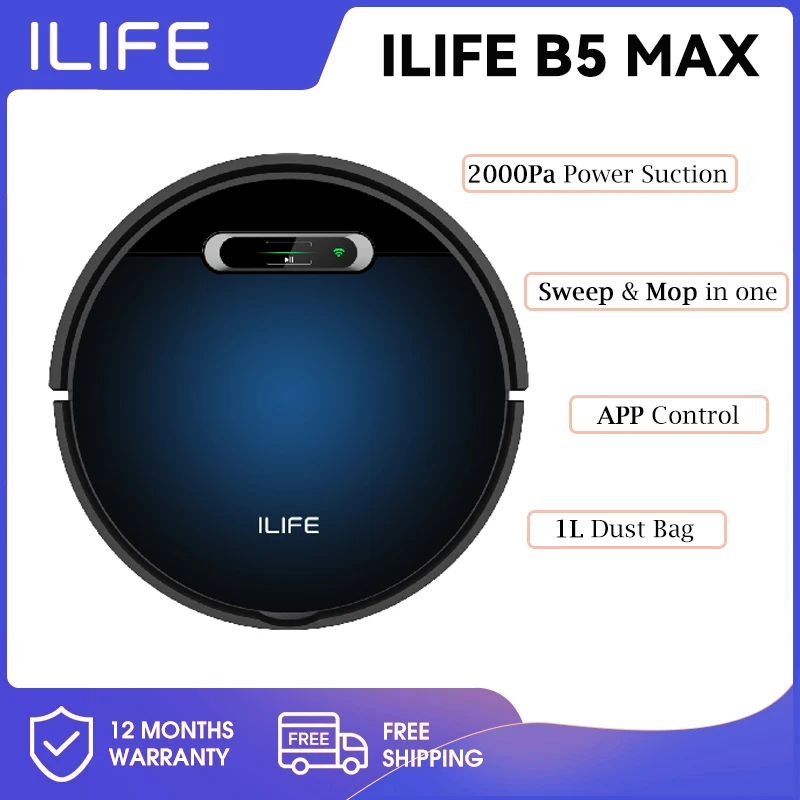 Ilife B5 Robot Aspirapolvere Wireless Home Cleaner 2000Pa Power Suction Sweep & Mop Wifi App Control Cleaning Machine, Wet & Dry Freesh