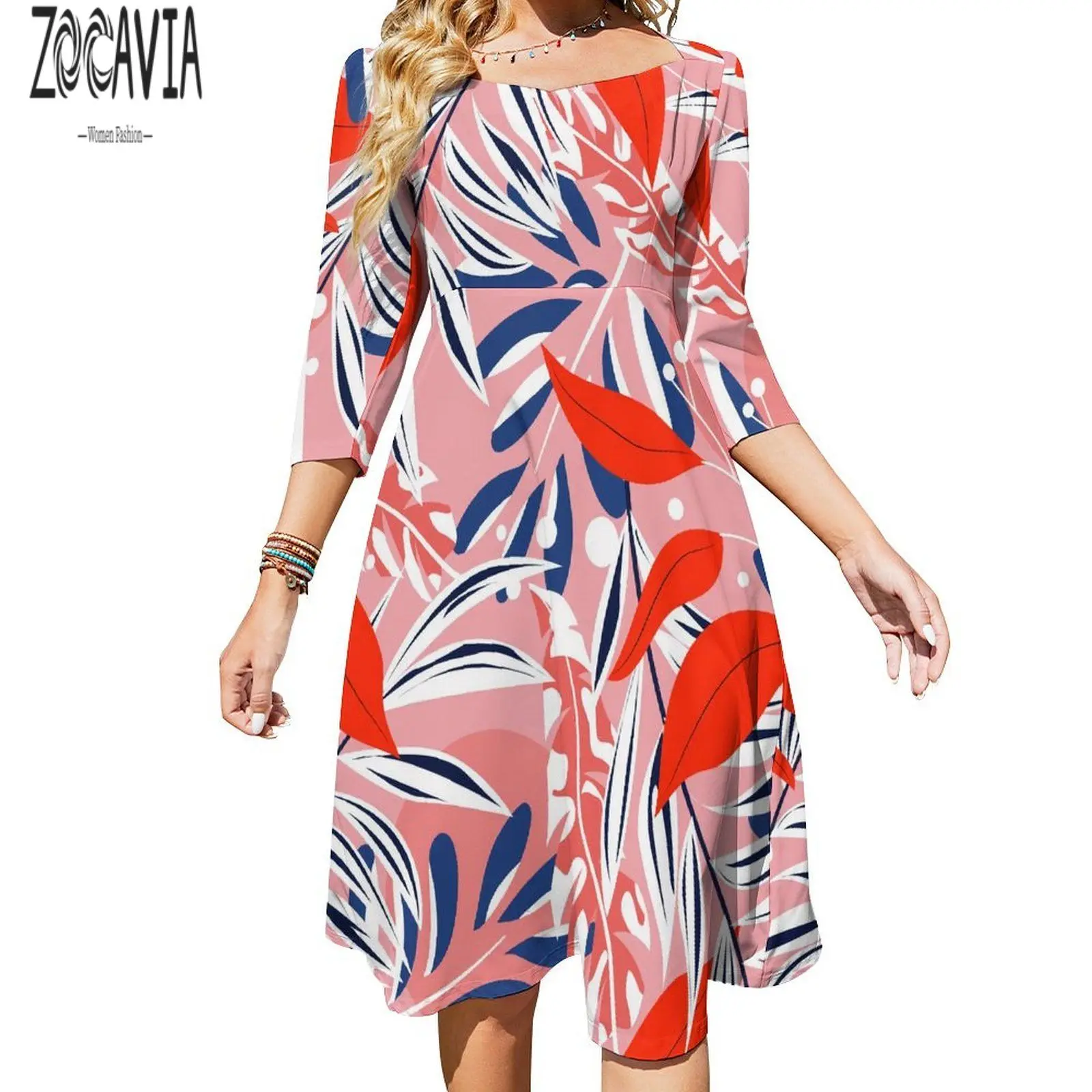 

Короткая юбка ZOCAVIA в гавайском стиле с длинными рукавами, Повседневная и модная свободная облегающая женская одежда