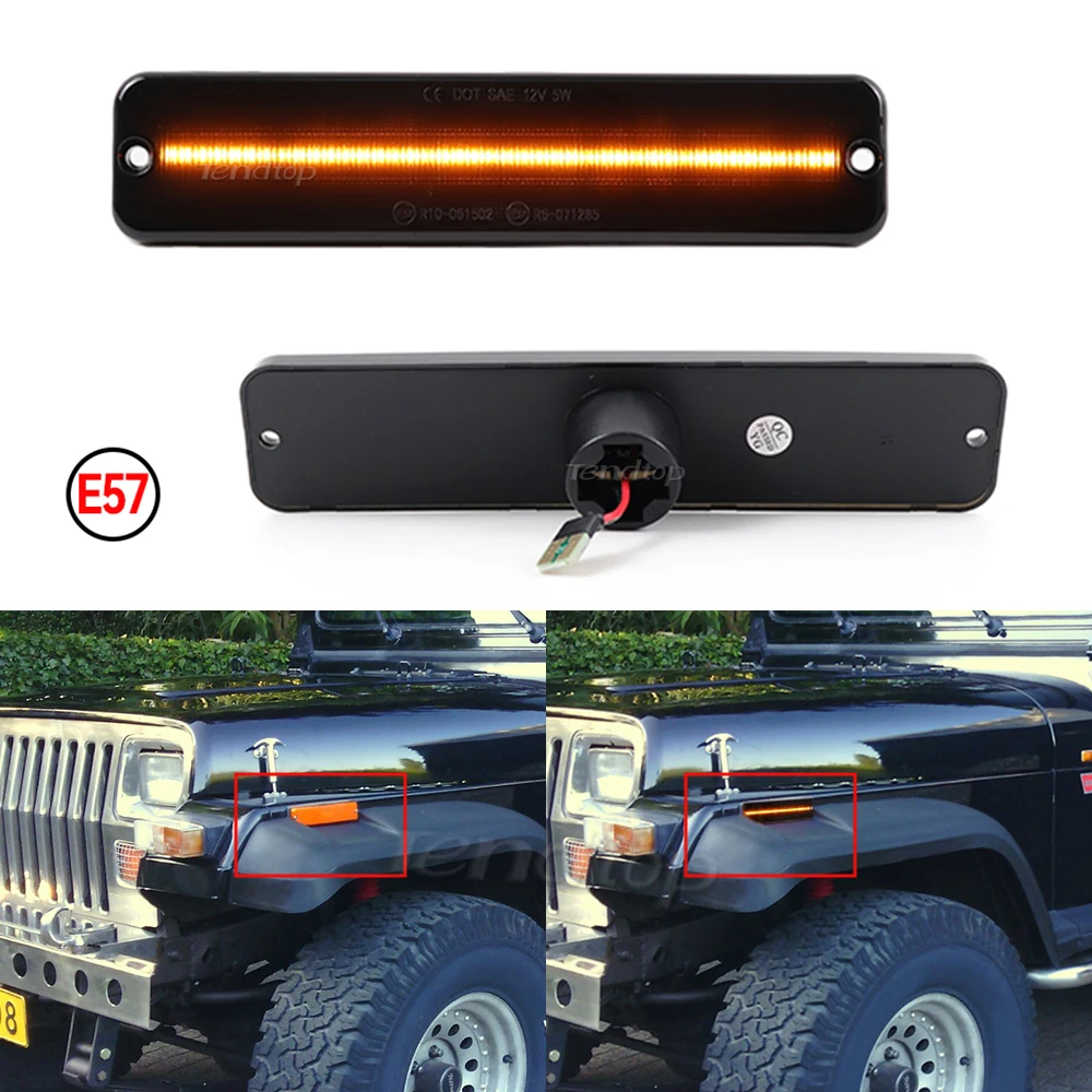 

LED Amber Yellow Front Fender Side Marker Lights Lamps Assembly Smoke Lens for Wrangler YJ 1987-1995 OEM Replate Sidemarker Lamp
