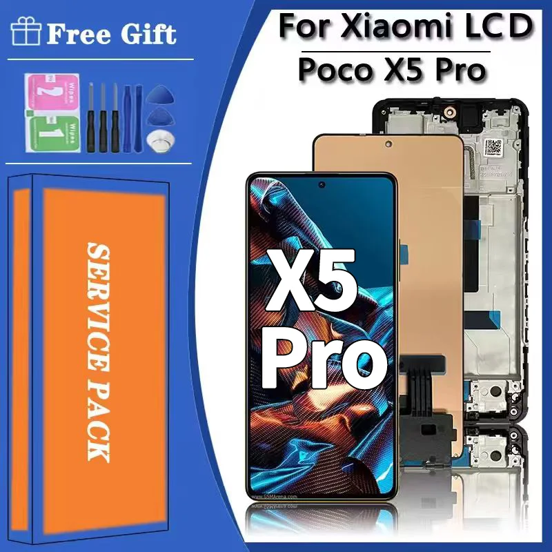 6.67“AMOLED for Xiaomi Poco X5 Pro LCD 22101320G, 22101320I Display screen digitizer Assembly For poco x5pro lcd frame