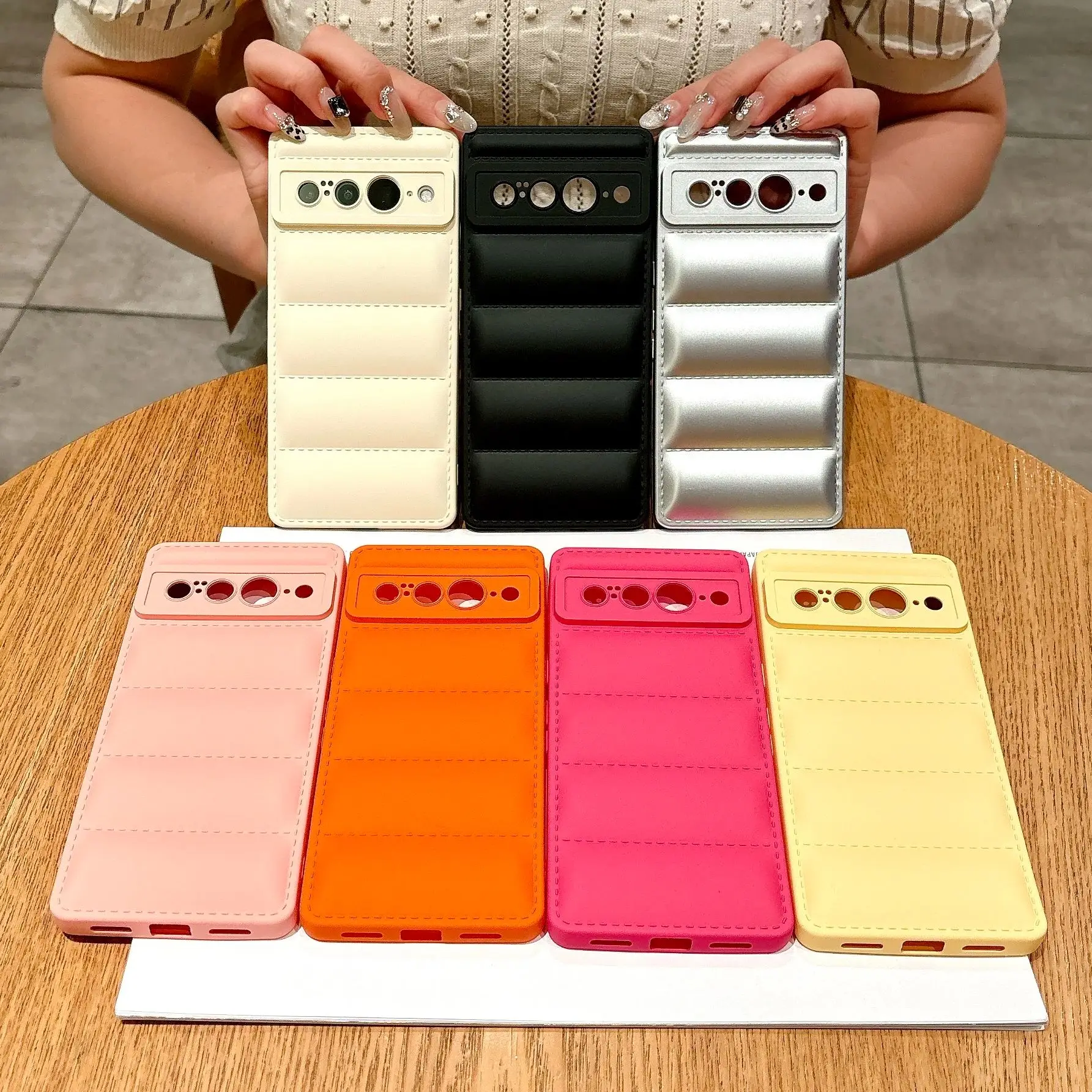 Soft Silicone Shockproof Puffer Wave Down Jacket Phone Case - Solid Color Cover