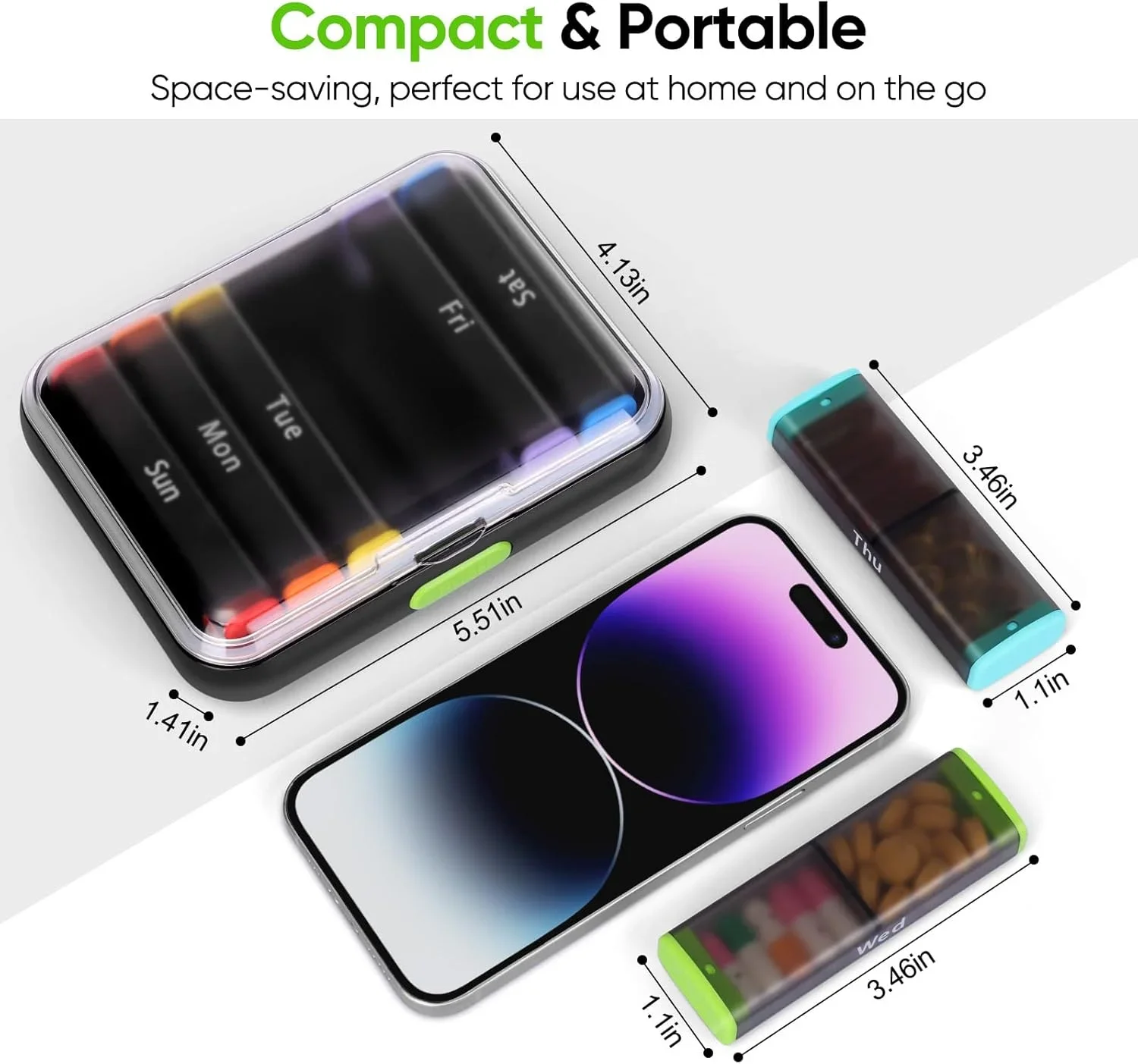 Medicine box 7 days Storage 14 grids Organizer Pill Box Portable Travel with Large Compartments for Vitamins Medicine Fish Oils