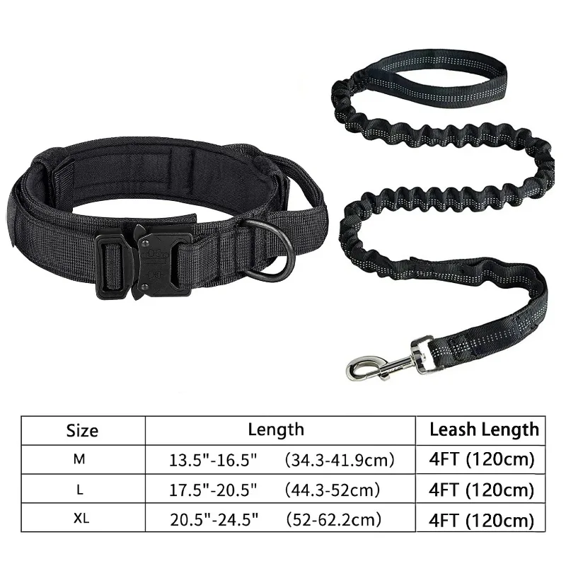 Tactical Dog Collar Leash Set Heavy-duty Military Dog Collar with Handle and Metal Buckle for Small Medium Large Dogs Necklace