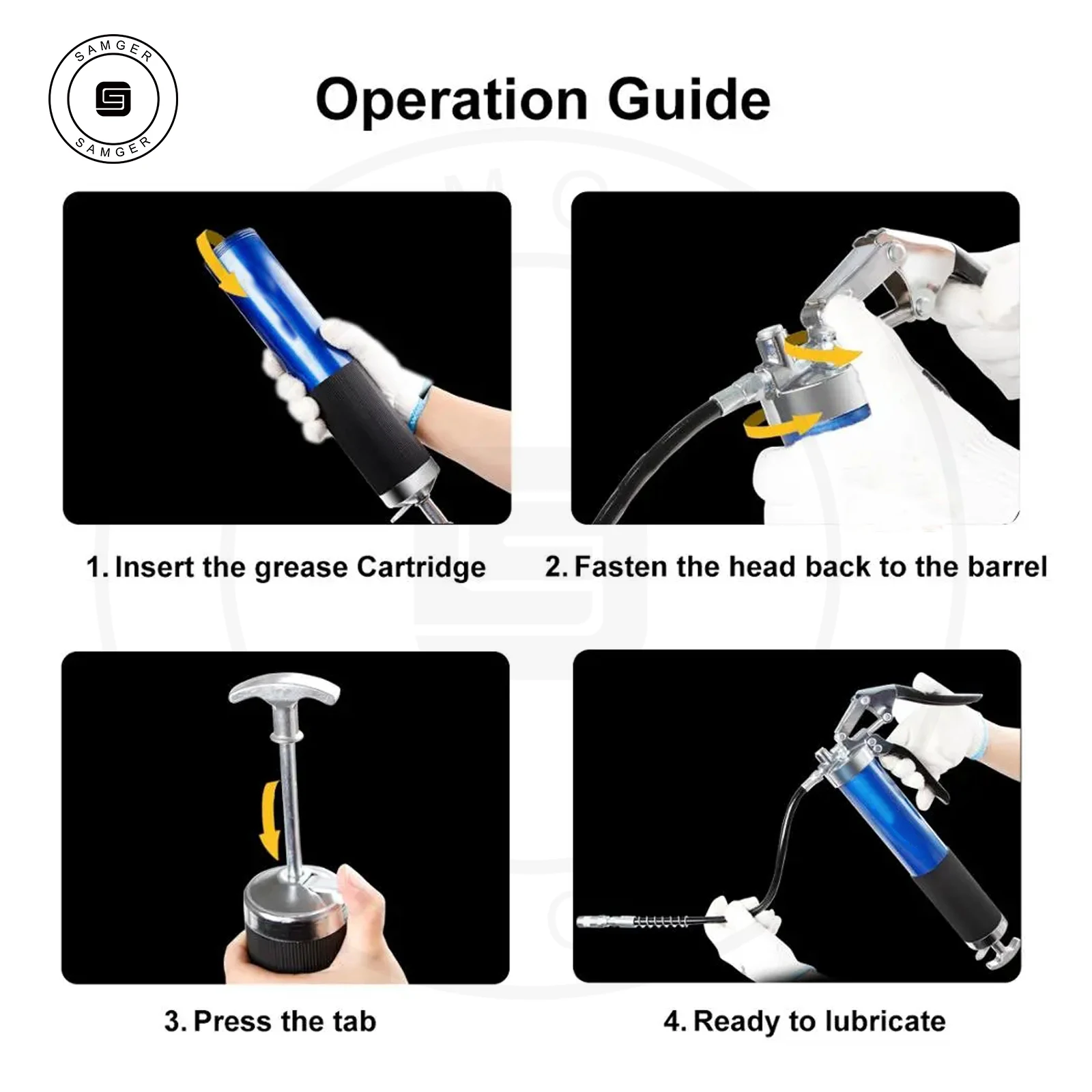 Samger 6000PSI Grease Gun 400CC Heavy Duty Pistol Grip  W/12