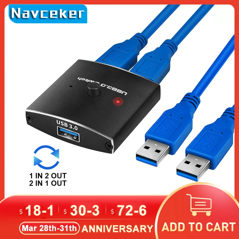 2023 Usb 3.0 Switch 2 Pc Selettore Interruttore Usb Scatola Switcher Bidirezionale Usb Switch Di Condivisione Usb 2 Computer Per Tastiera, Mouse