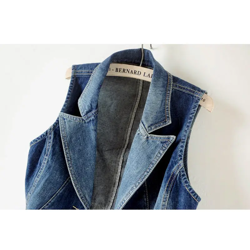 PTKPCC Casual Female Tops Women Denim Vest Jacket Spring Autumn Clothes Sleeveless Short Jeans Waistcoats Single-Breasted 5XL 3