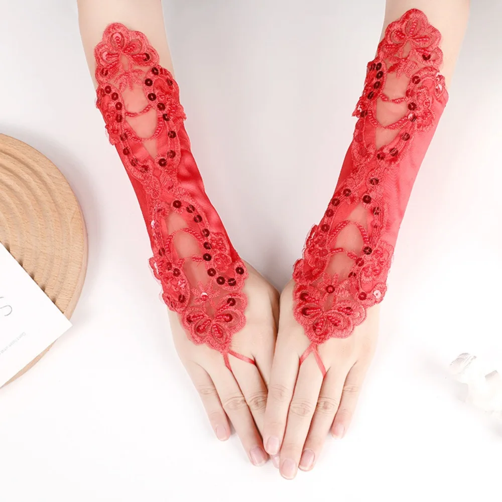 Hot Sale Party Dress Lace Gloves Sexy Rhinestone Wedding Bridal Gloves Clothing Accessories Elegant Evening Prom Decor Party