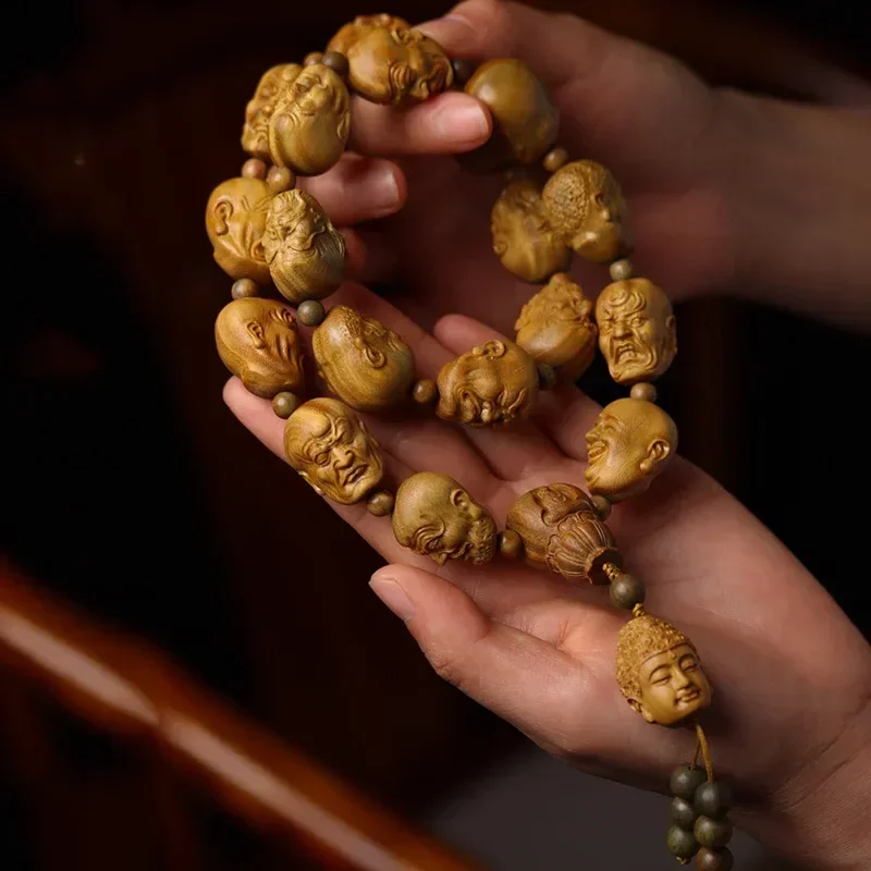 

Natural Pterocarpus Santalinus Bracelet Sandalwood Bracelet Buddhist The Eighteen Disciples of the Buddha Handheld Prayer Beads